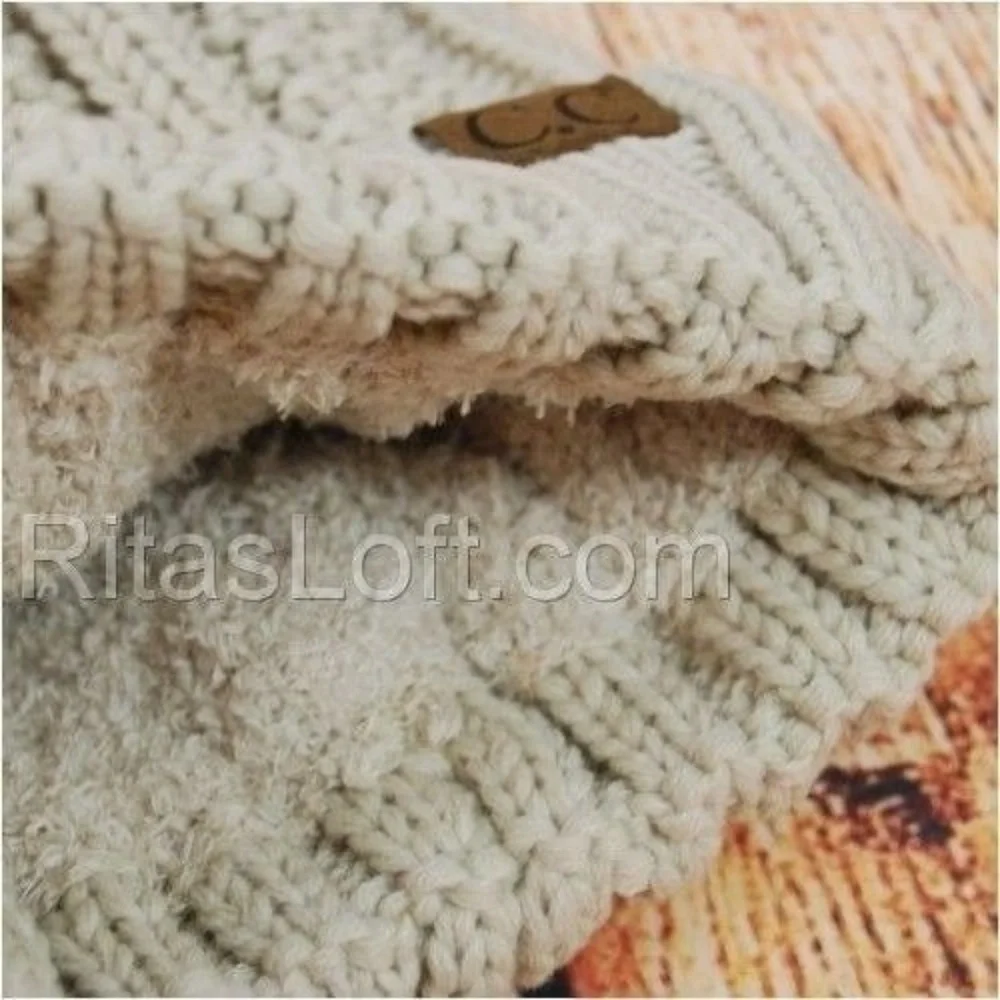 Kids CC Beanie Lined Hat Cable Knit with‎ Pom